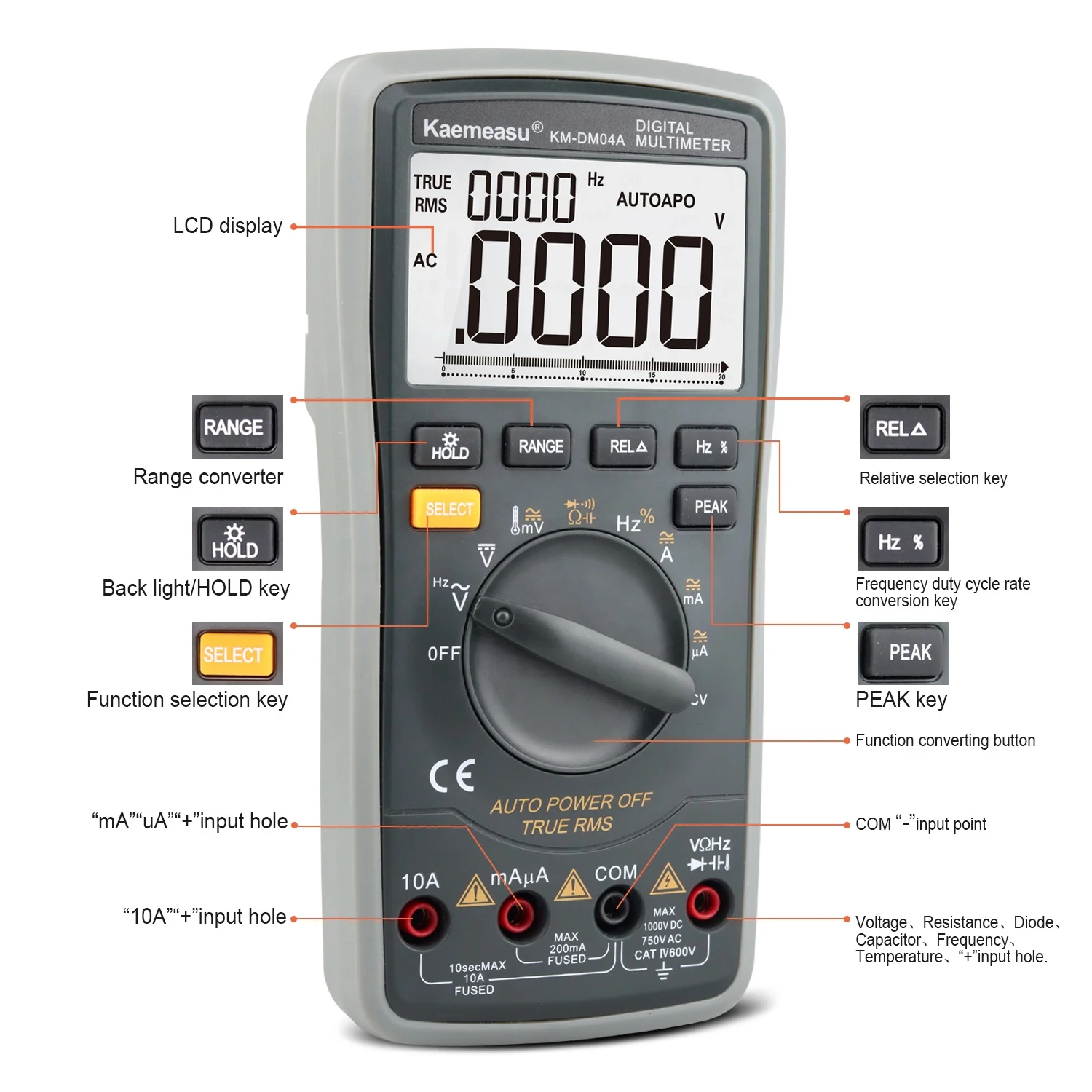 Amazon Top sale 20000 Counts Universal meter DC/AC electronic Autorange Anti burn Digital Multimeters with temperature probe 04A