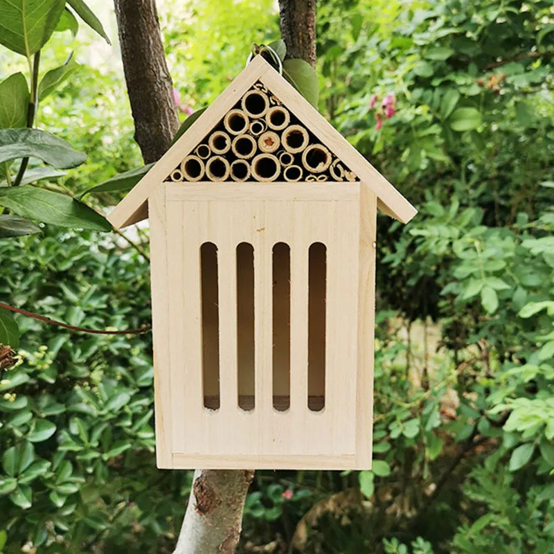 Natural handmade honey house bee inscet hotel wood insect butterfly bee house for easy hanging