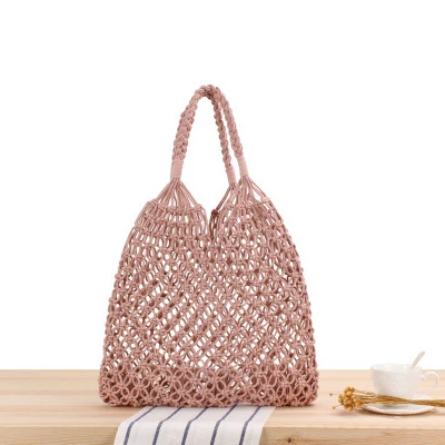 Woven Crochet Beach Bag Wholesale Hollow Out Cotton Rope Knitted Womens Beach Bag