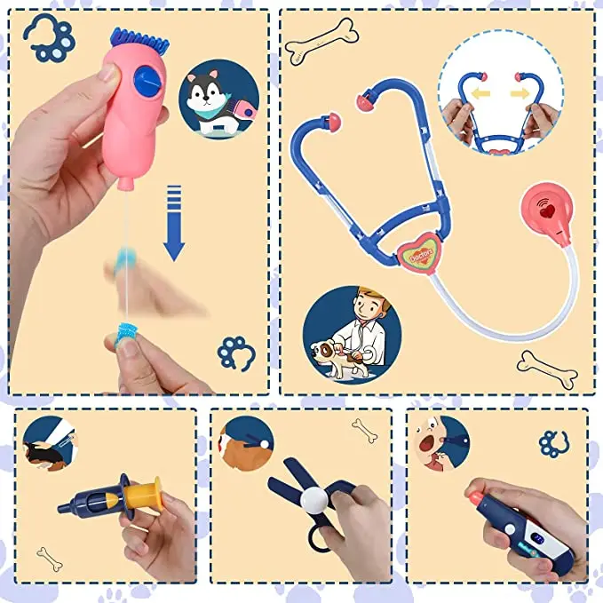 Pet Care Cage Play Set  20 PCS Vet Clinic and Doctor Kit for Kids Doctor Medical Pretend Role Play Dog Grooming Toys