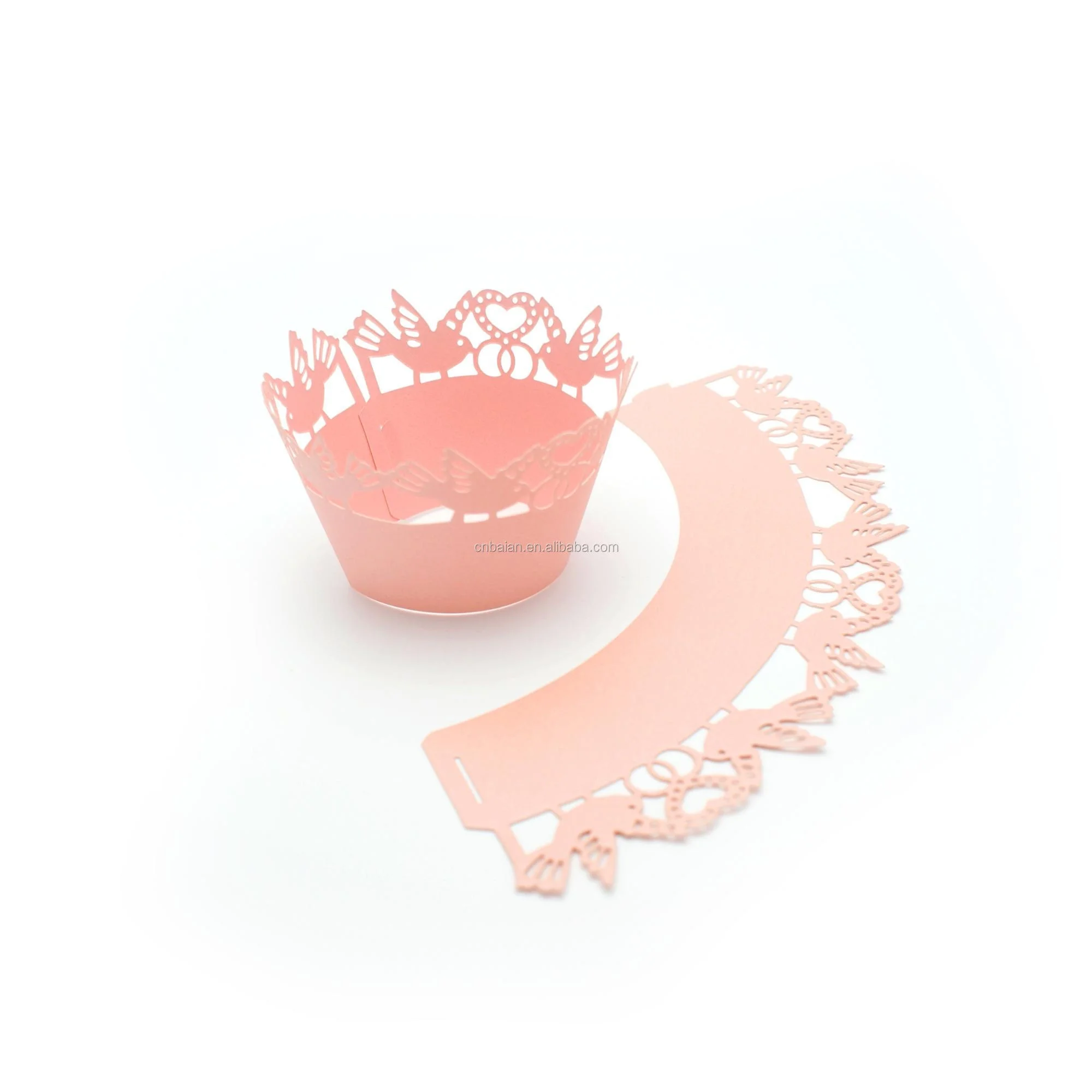 Pink birds wedding birthday party laser cut lace paper cupcake wrappers cake decoration