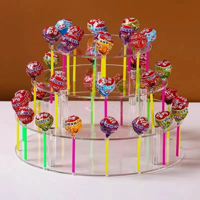 Vertical Acrylic Lollipop Display Rack Heat Bending Acrylic Cake Riser For Supermarket