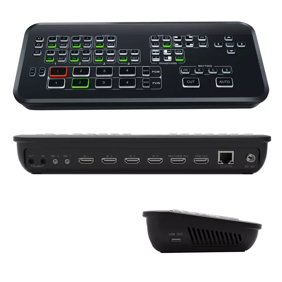 4CH HDMI Live Streaming Video Switcher for Support 2 Microphone USB-C Webcam like atem mini Broadcast Switch