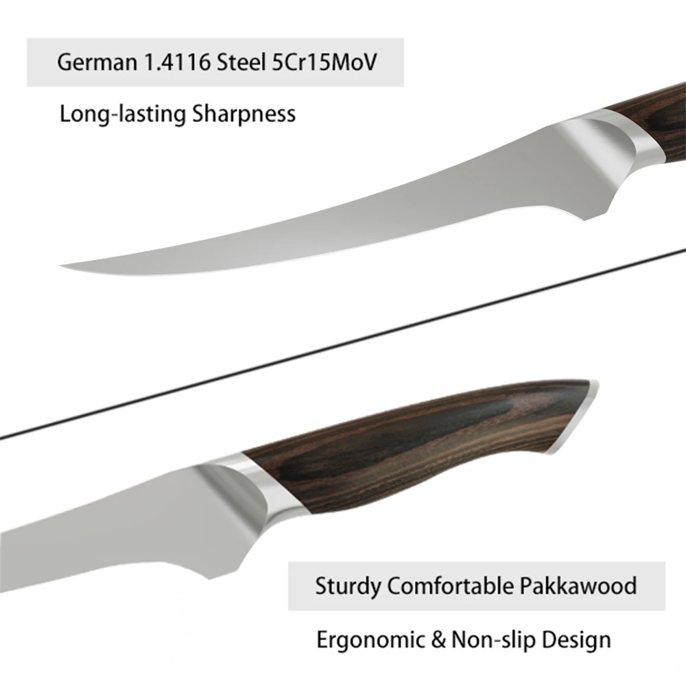 Factory Super Sharp Boning Knife in High Carbon  7 Inch Japanese Fish Knife German 1.4116 Steel Fillet Knife