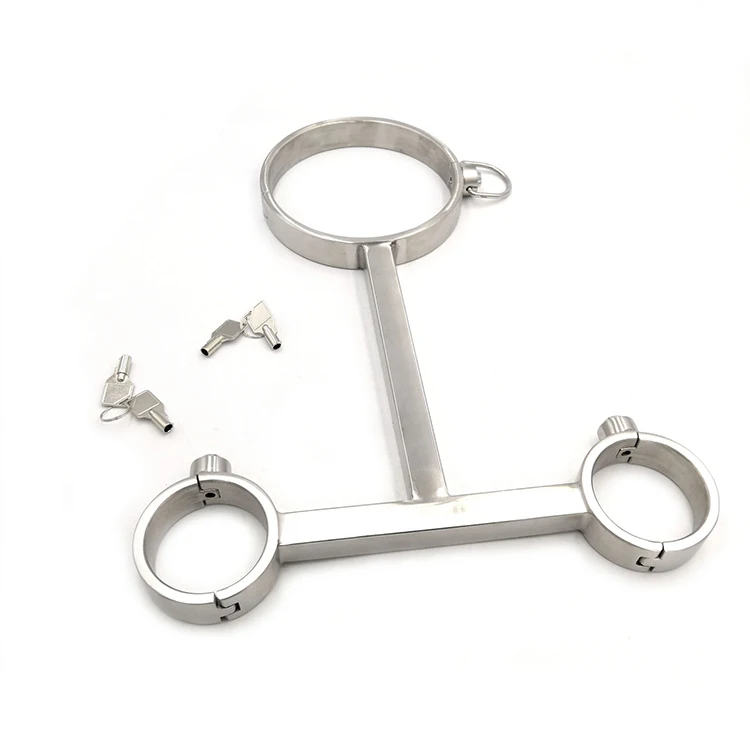Collar Bdsm With Handcuffs For Sex Stainless Steel T Type Bondage Restraints Bdsm Adult Games Sex Toys Screw open
