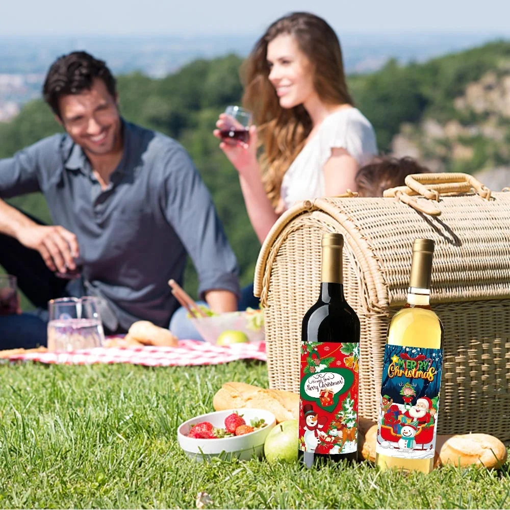 New Design Christmas Party Decorations Apothecary Bottle Stickers Santa Wine Bottle Labels Glassy Bottle Stickers