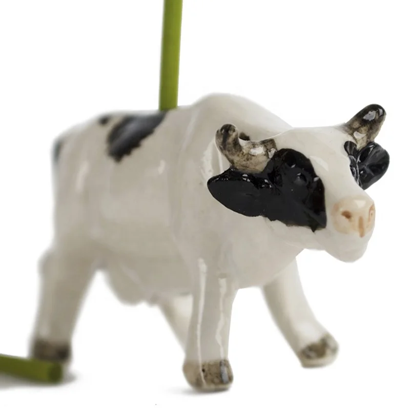 Custom handmade home decor animal themed incense burner gift mini ceramic cow figurine incense stick holder