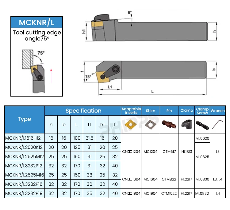 MCKNR2020K12 MCKNR2525P12 custom metal indexable cutting tools carbide insert tool holder for CNC lathe