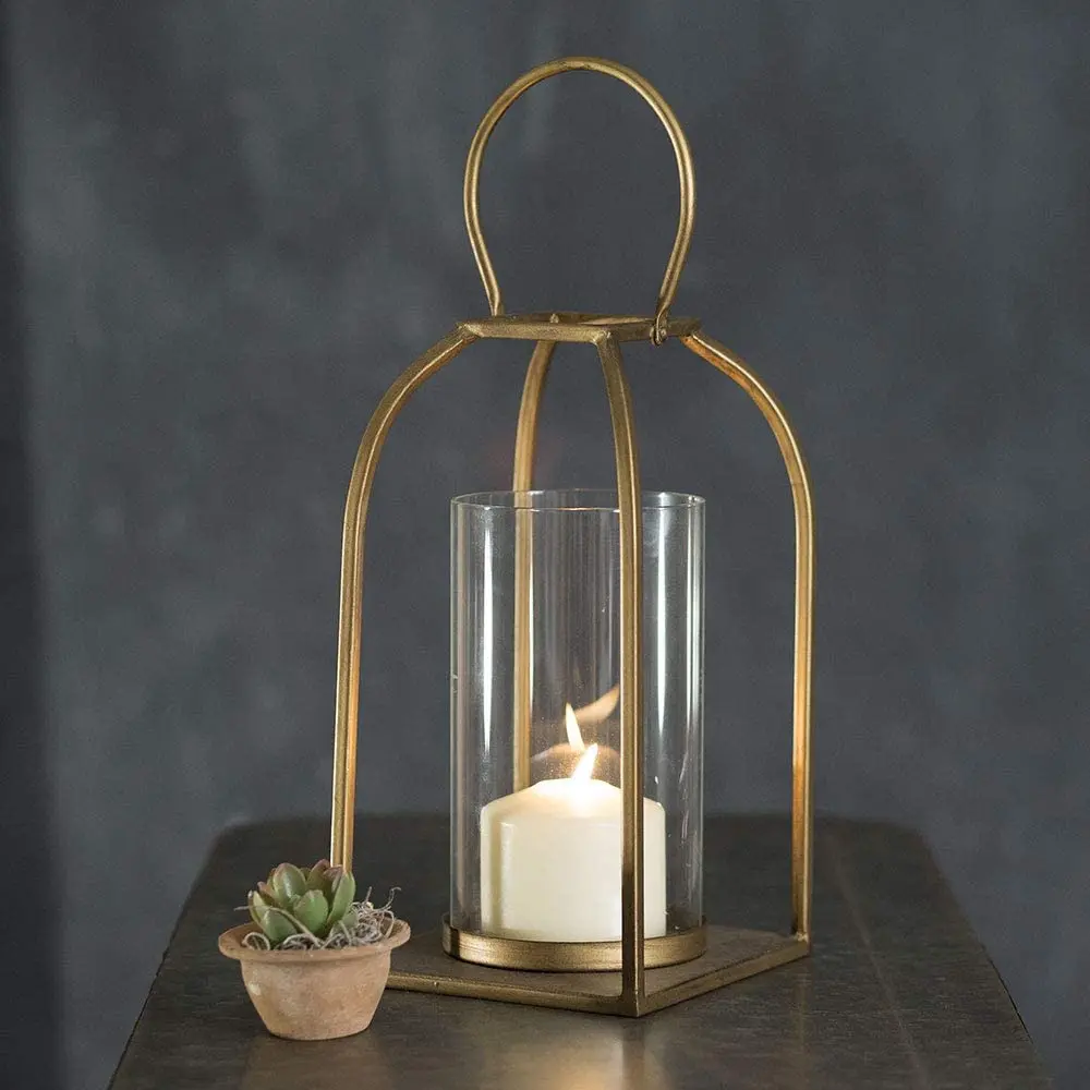 Modern Rustic Vintage Farmhouse Style Candle Jars Gold Metal Lantern Candle Holder