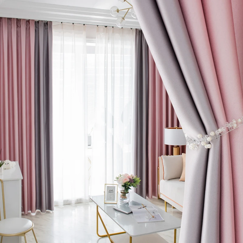 Classic Royal Quality Blackout Curtains Window Grommet Top Boho Room Darkening Light Pink Gray Patchwork Curtain For Kitchen