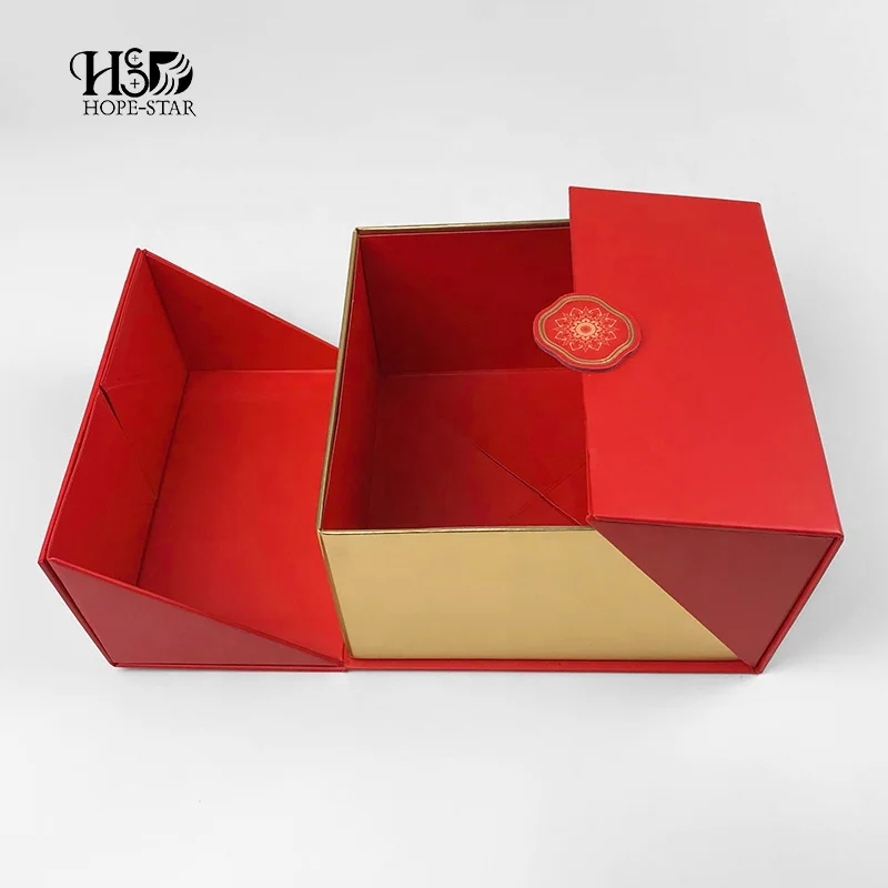 Desig product chinese new year jumbo gift box packaging red colorful foldable custom boxes with logo