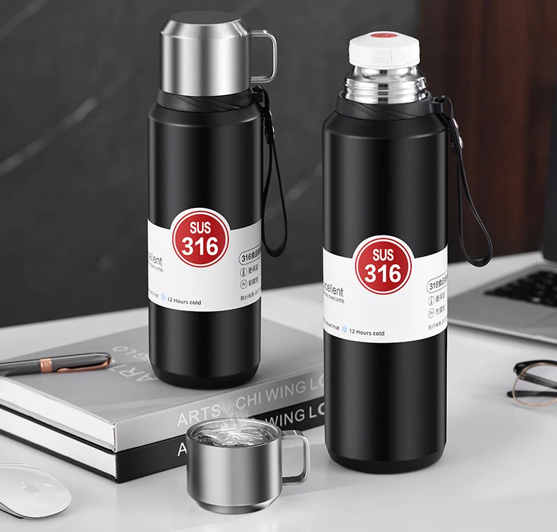 Beauchy 316 stainless steel large capacity water bottle cup outdoor sports travel office vacuum cup Solid color flasks