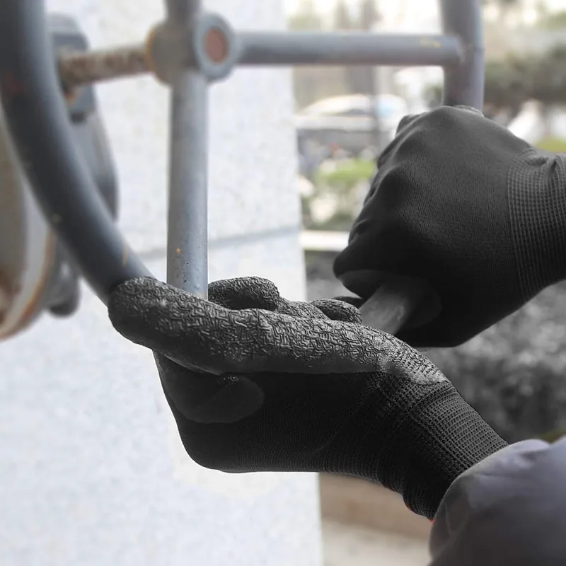 Construction Safety Work Gloves Latex Gloves Abrasion Resistant Black Latex Coated Worker Gloves for Construction Work