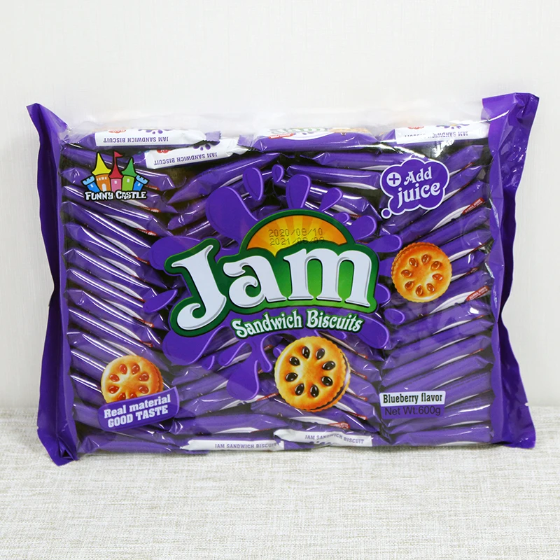 Fresh fruit jam filled sandwich biscuits 600g strawberry Crispy Biscuit butter cookies manufacturer