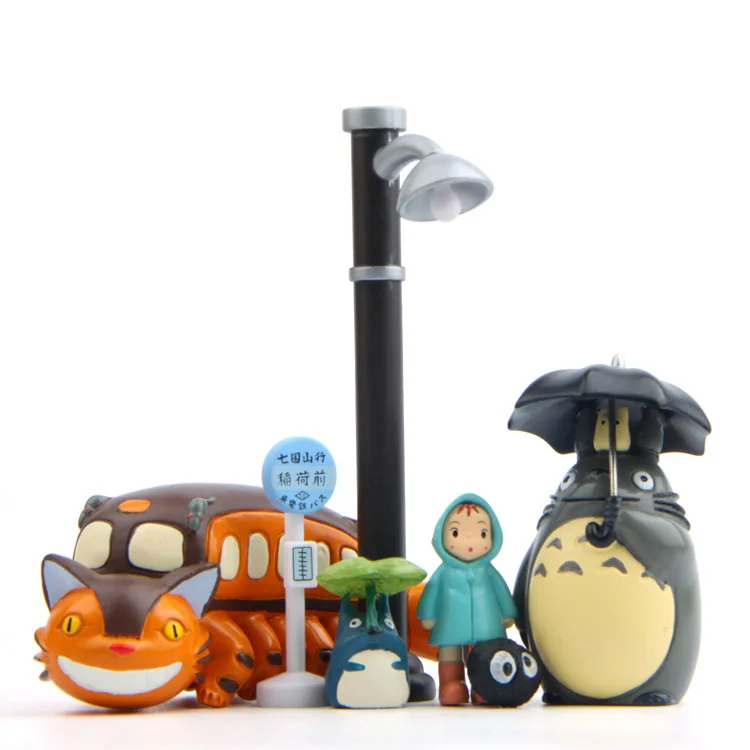 7Pcs/Set 2.5-10cm/1-4Inch Totoro Anime Oh-Totoro Raincoat May Bus Cat Road Light PVC Models Action Figures Mini Figurines Toys