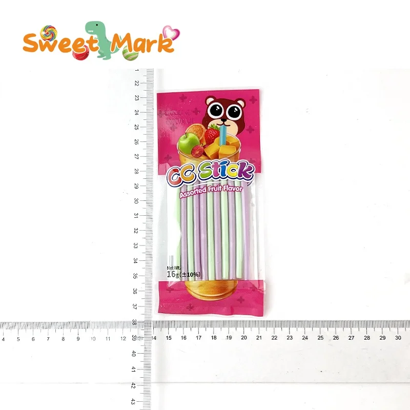 Halal assorted fruit flavor sour sweet cc stick in bag pack