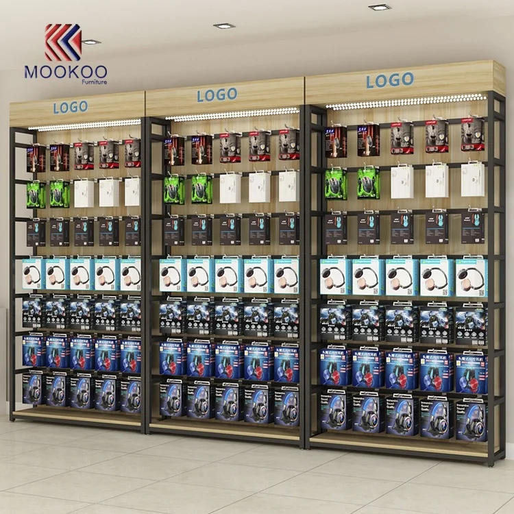Retail Wooden And Metal Mobile Phone Accessories  Stand Kiosk Cabinet Design Showcase
