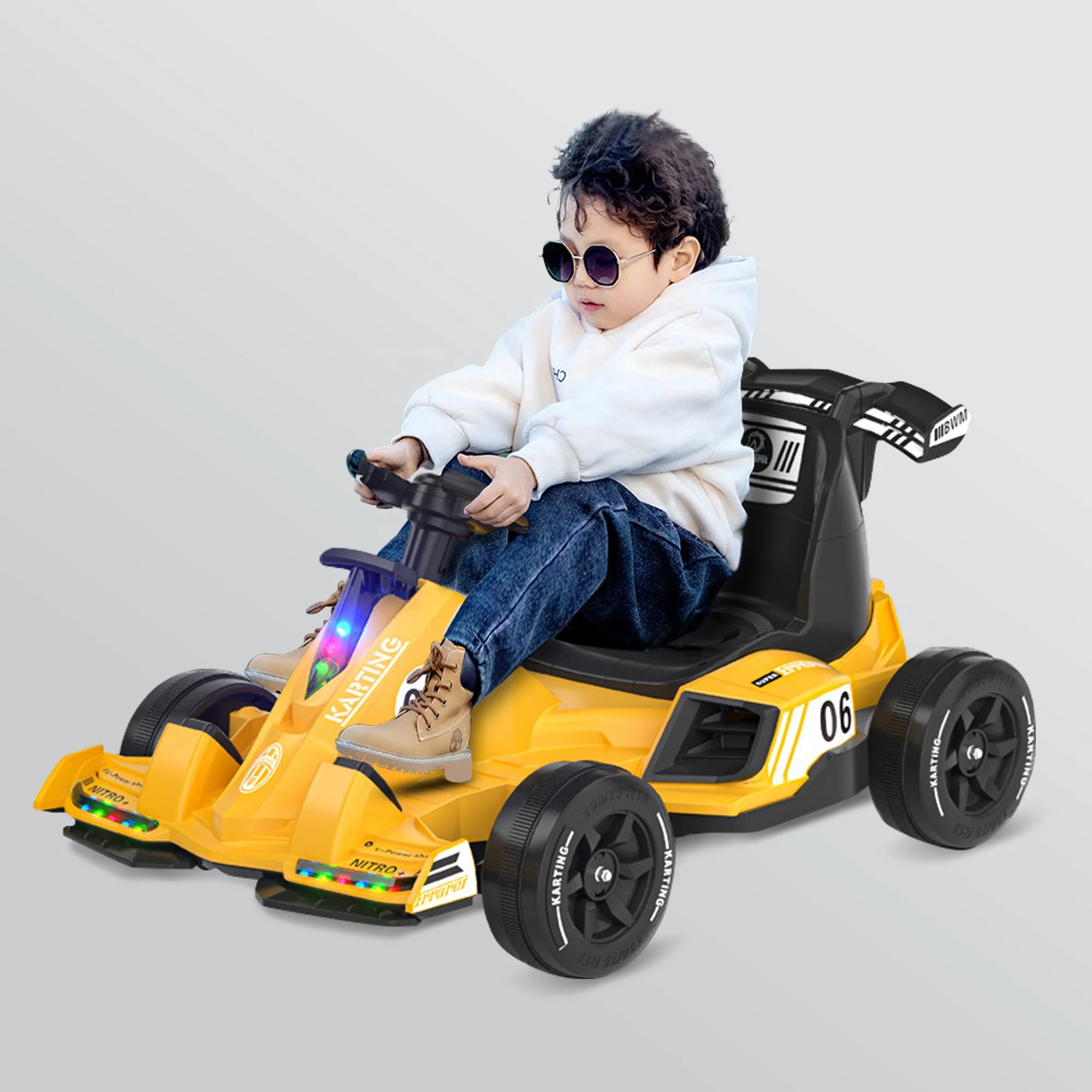 Ride-on cars for kids learning toys Cool go-kart car Spray electric 4WD RC 2.4G 12V 7A large battery Safe Early swing car 380W