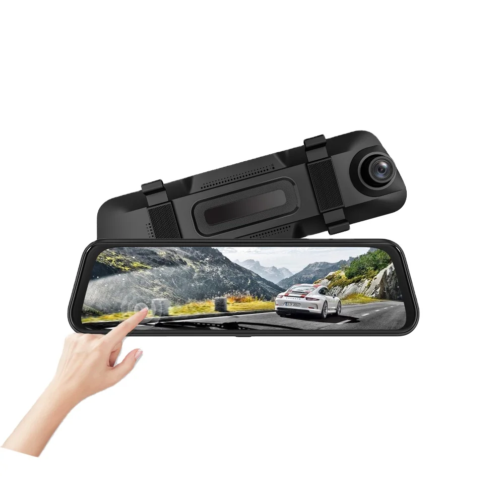 Dual Lens Car Camera 10' IPS Touch Screen Rearview Mirror Dash Cam Car DVR Camera
