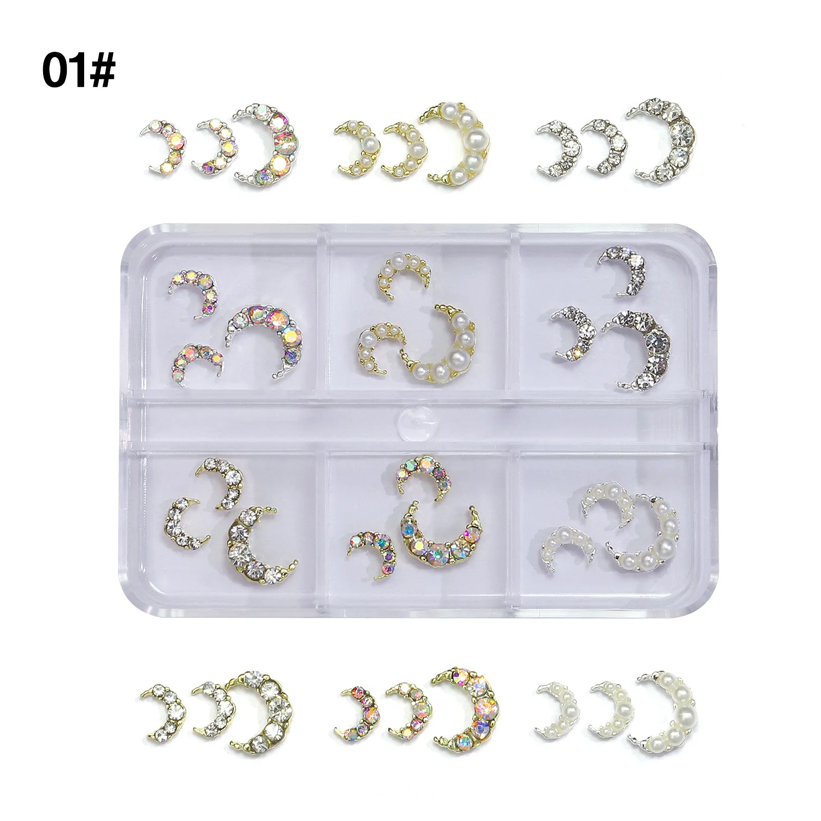 3D Shiny Metal NailJewelry Beauty Design Charms Silver Gold Moon Luxury Nail Decoration Diamonds