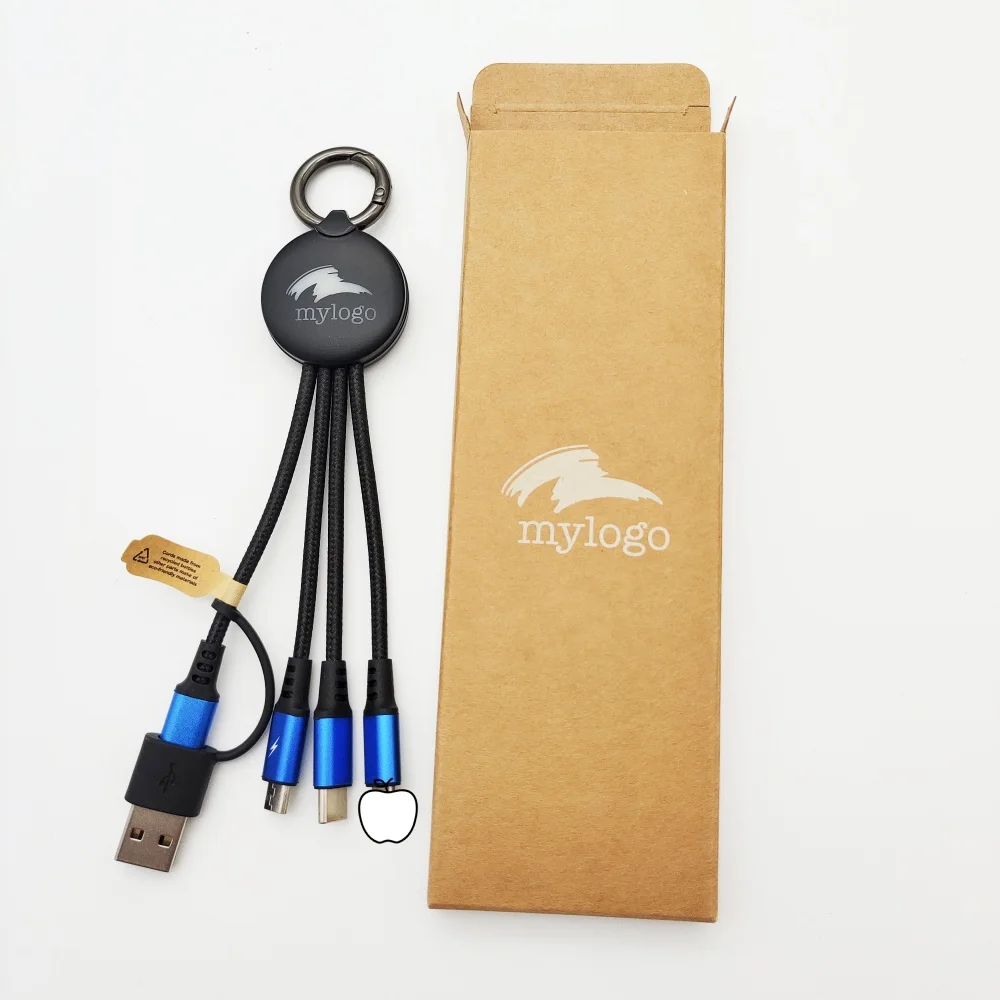 2024 Arrival promotional gift USB cable Customized LED logo 15cm 6-in-1 ECO friendly charging cable