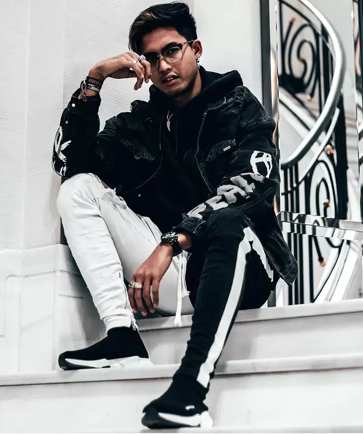 Fashion two tone slim fit distressed hip hop pants high street stretch skinny ripped custom denim jeans for men