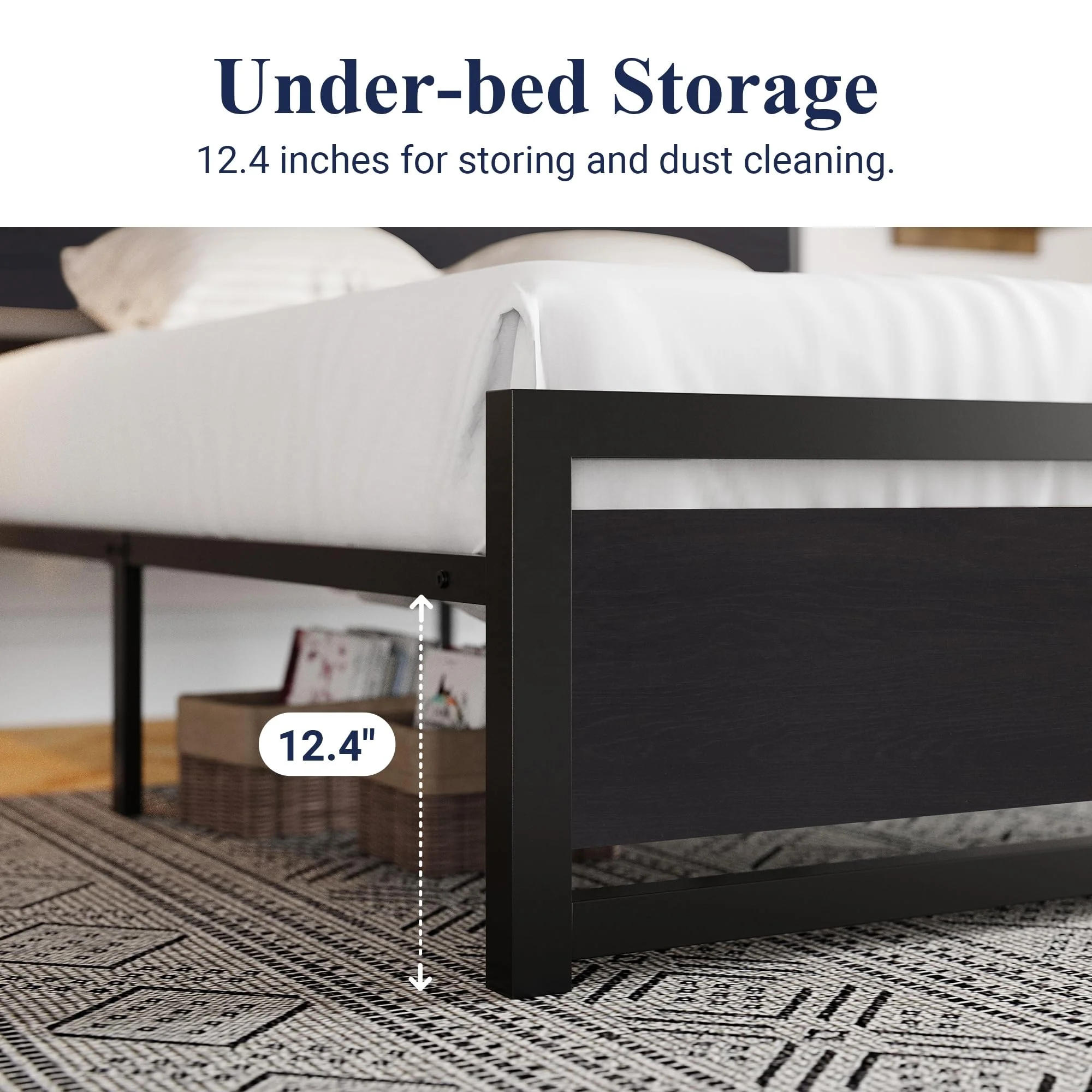 Industrial Brown Black Headboard Footboard Metal Frame Latest Double Bed Designs with Under-Bed Storage