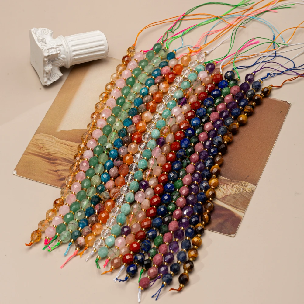 19cm Natural Gemstone Loose Beads Faceted Rhombus Tiger Eye Citrine Spacer Beaded for Bracelet DIY Jewelry Making