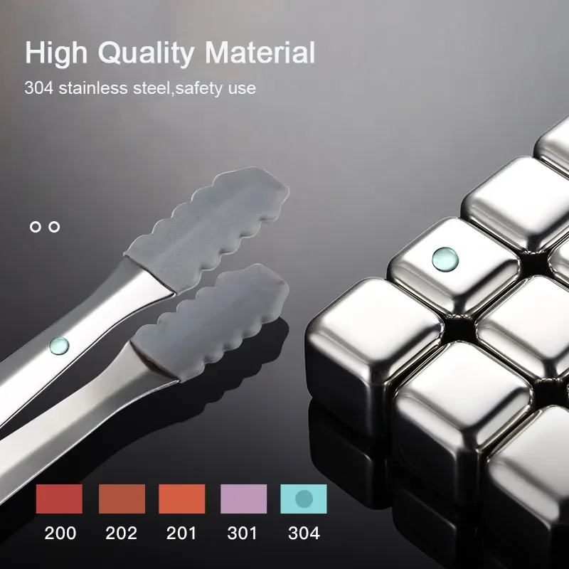 Custom Logo Wine Chilling Stones Metal Ice Cubes Stainless Steel Reusable Whiskey Cubes Bar Accessories