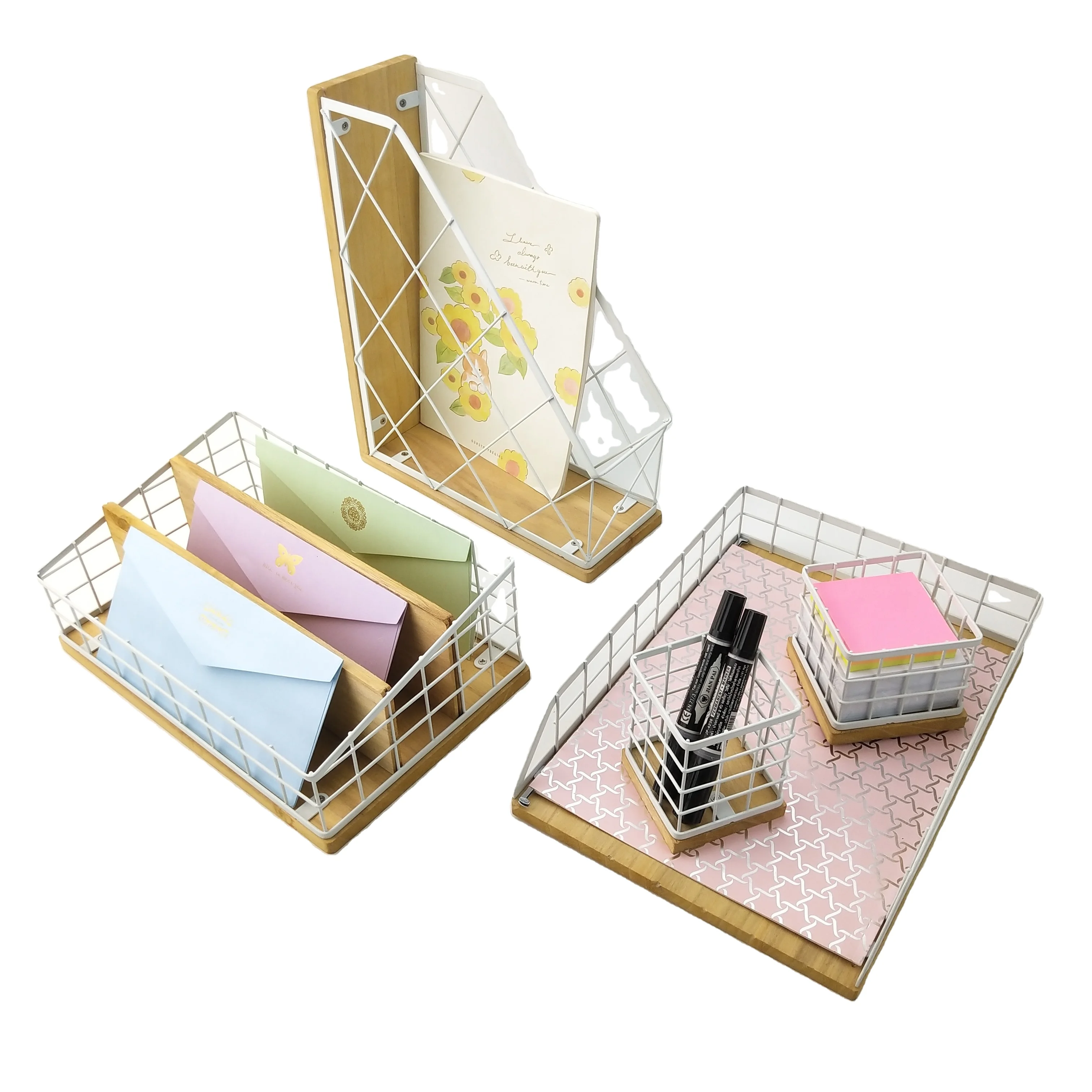 organizadores de oficina Desktop Item Office Accessories for Desk Stationery Holder 5 Pcs Wooden Desk Organizer Metal Office Set