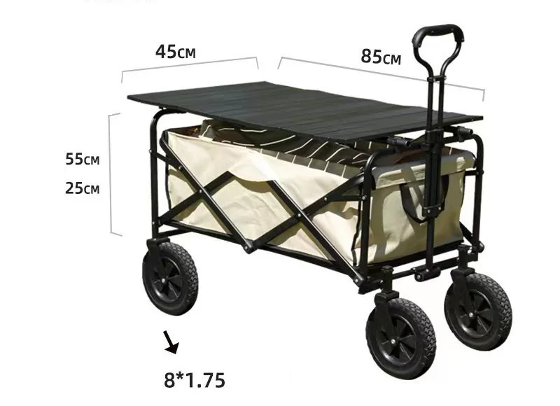 Outdoor Camping Carts Four-Wheeled Portable Folding Camping Carts Large Capacity Storage Fishing Carts Pull Rod Trailer