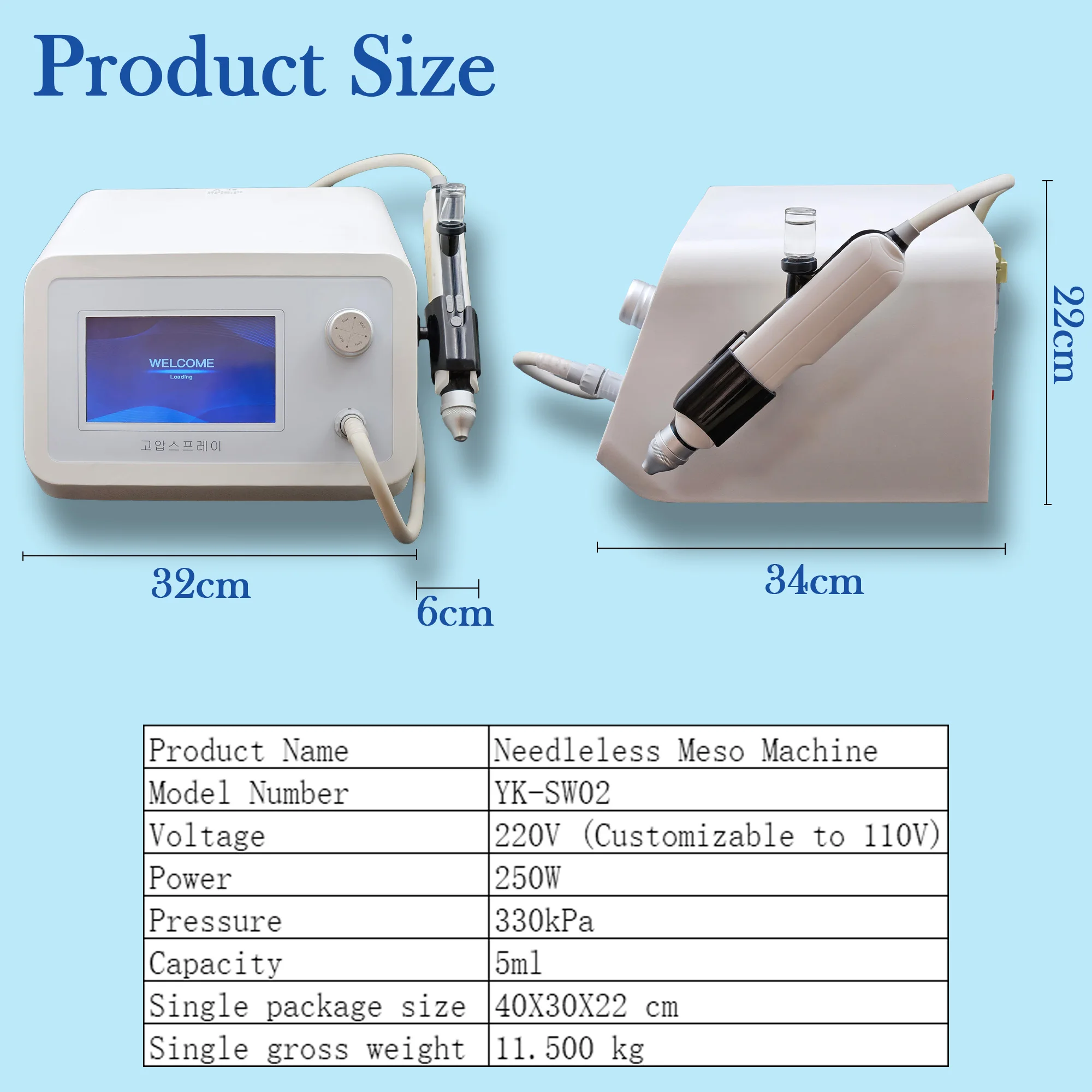 Mesotherapy 330kpa Strong Pump PRP Mesogun Machine Meso Elevating Skin Beauty with No Needles