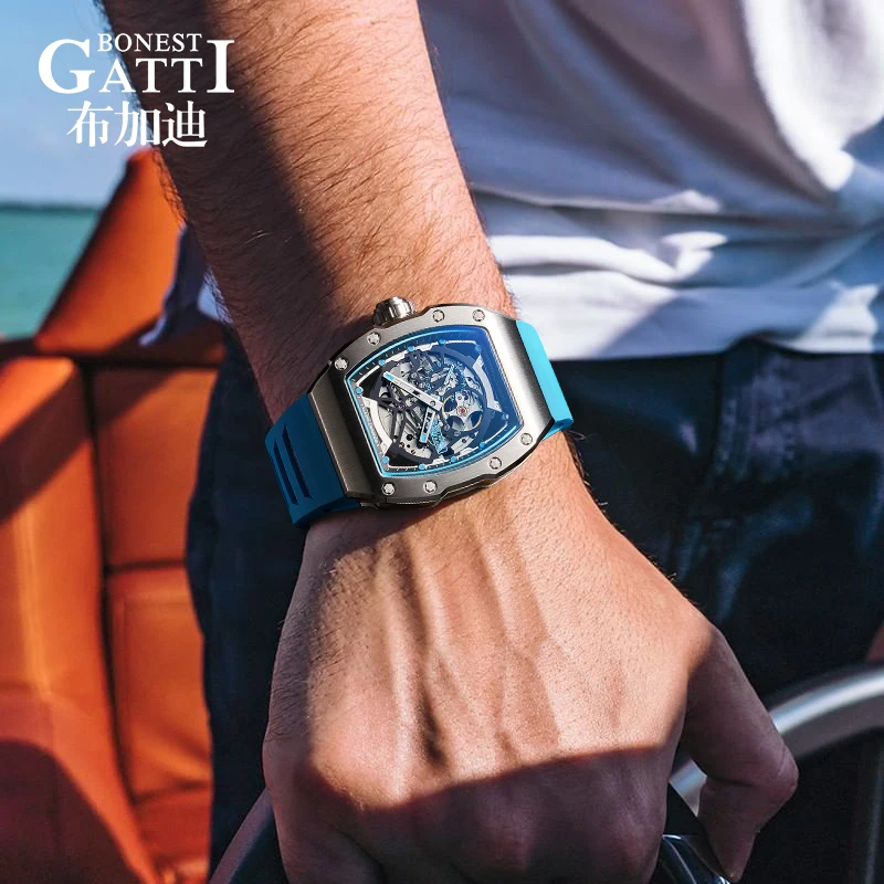 Brand Your Own Logo Hollow Out Rubber Strap Wristwatch Luxury Mechanical Automatic Wrist Men Watch