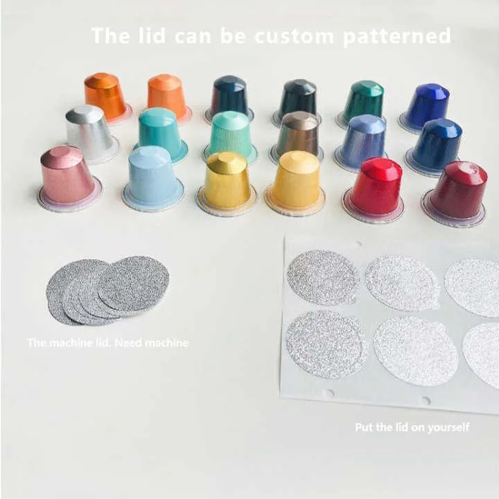 Disposable Nespresso Compatible Pods Empty Aluminum Foil Coffee Capsule with Self Adhesive Seals Stickers Covers Lids