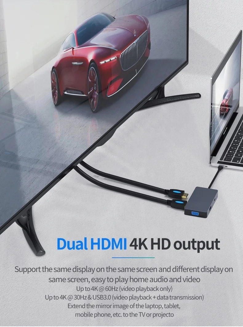 Aluminum usb c hub dual 4k hdtv 5 in 1 dual usb c hub docking station vga usb hub type c hdtv pd