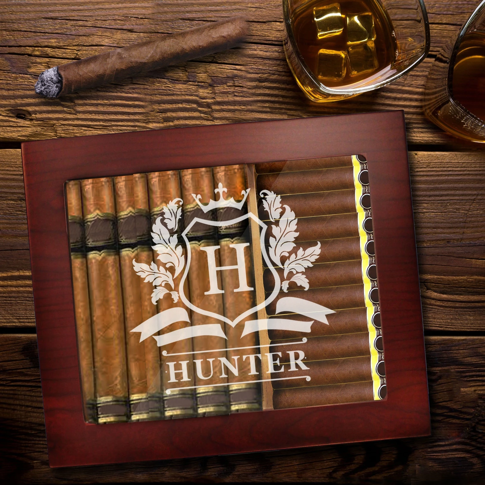 Factory Wholesale Hygrometer Humidifier Window Cedar Humidor Handmade Luxury Storage Personalized Wooden Cigarette Box