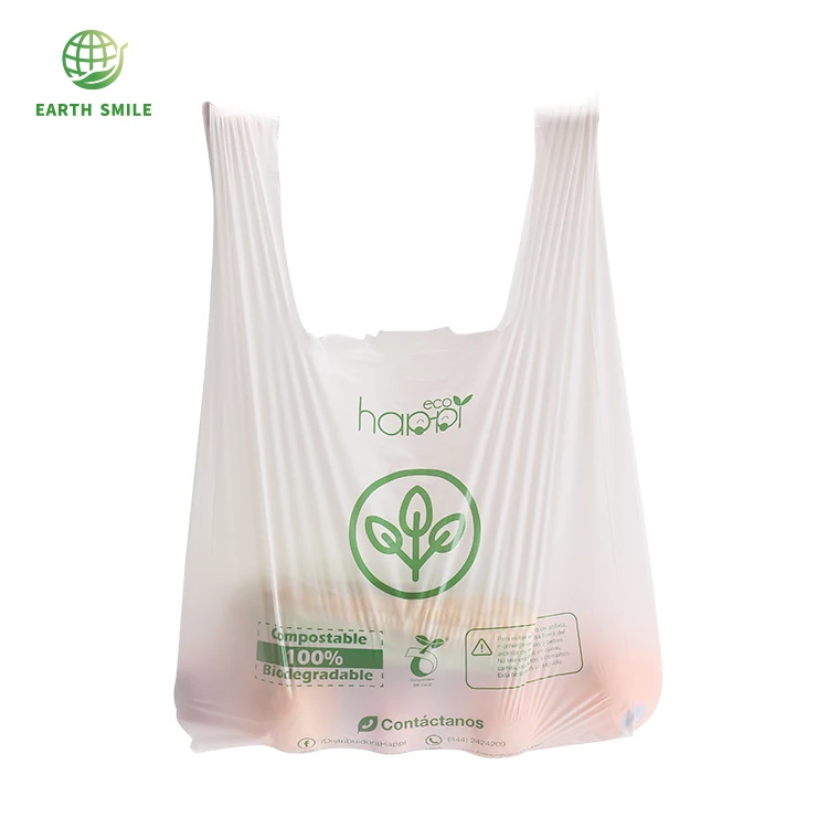 Customized Logo Compostable Biodegradable Plastic T- Shirt Shopping Grocery Bag