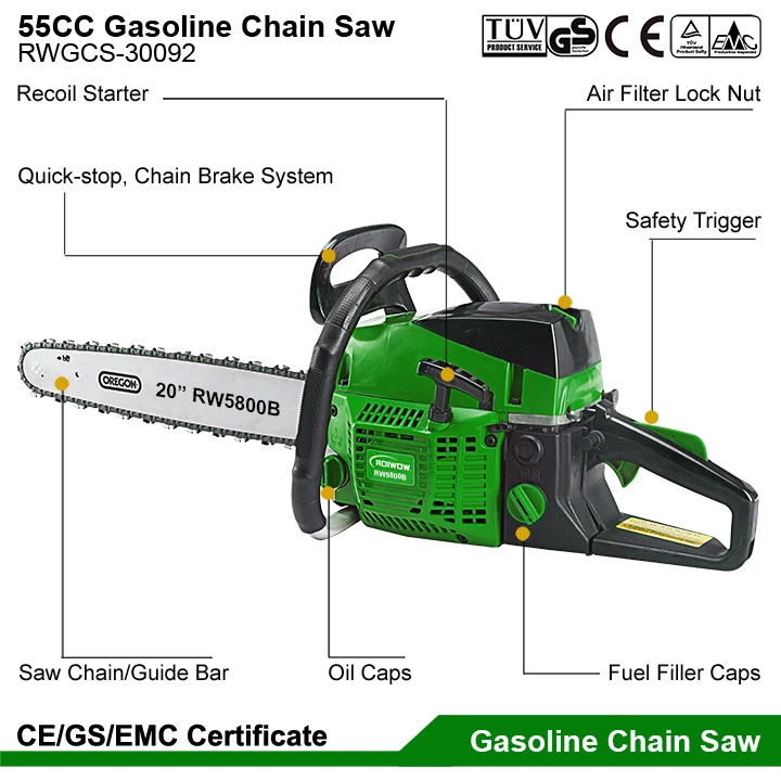 Sale 55CC Petrol Engines Power Chainsaws Trees Wood Cutting Gas Chainsaw Parts Single Cylinder Gasoline Chain Saws