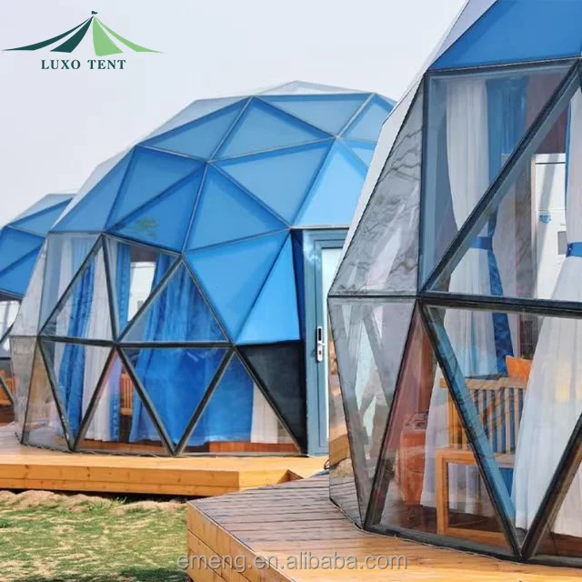Prefabricated Windproof Glamping Dome Tent House With Glass Door
