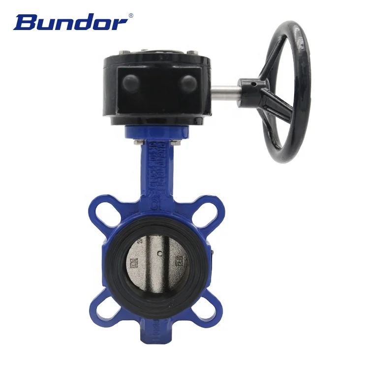 Bundor Ductile iron worm gear butterfly valve stainless steel DN50 wafer butterfly valve