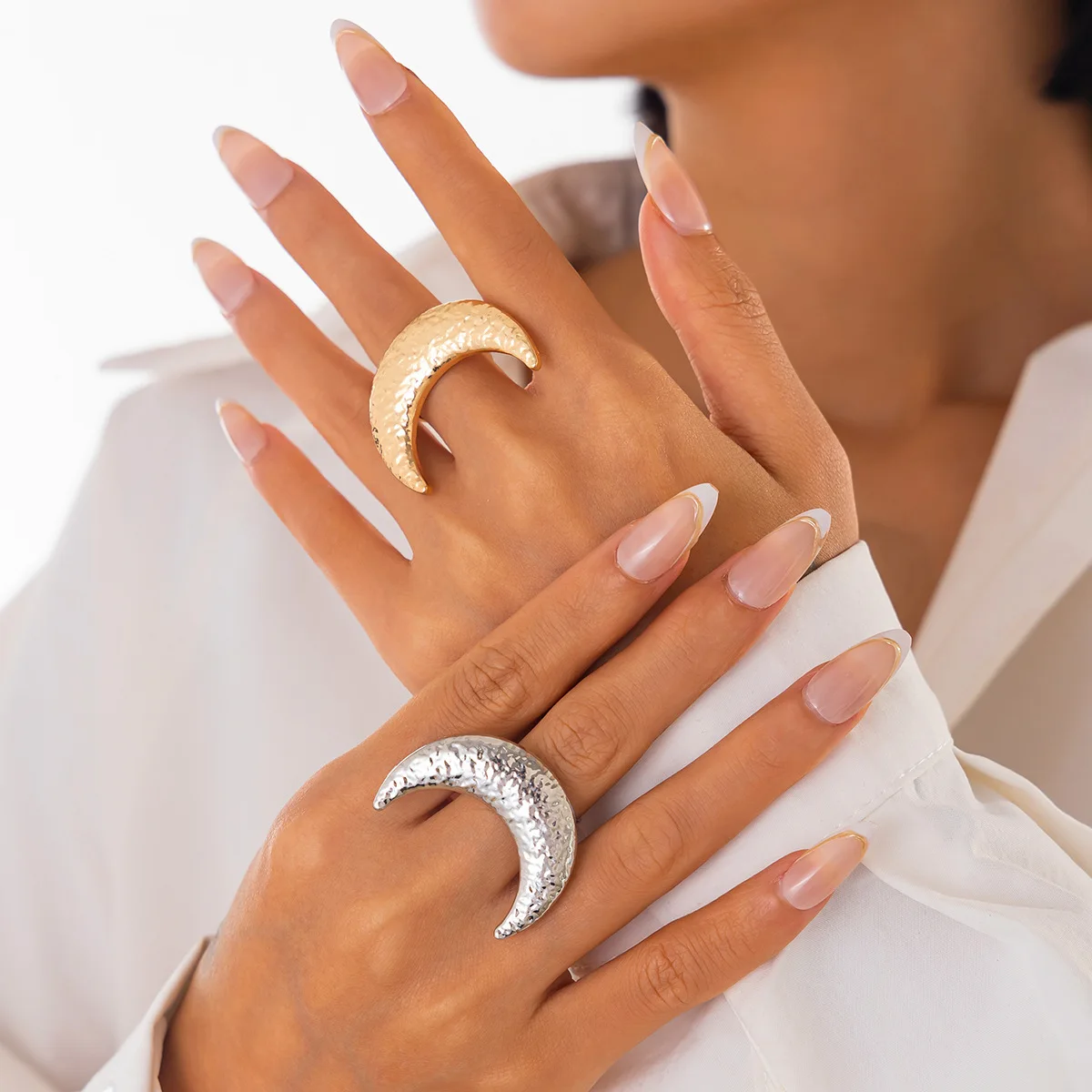 European Style Women Exaggerated Big Sunflower Rings Gold Plated Vintage Sun and Moon Rings