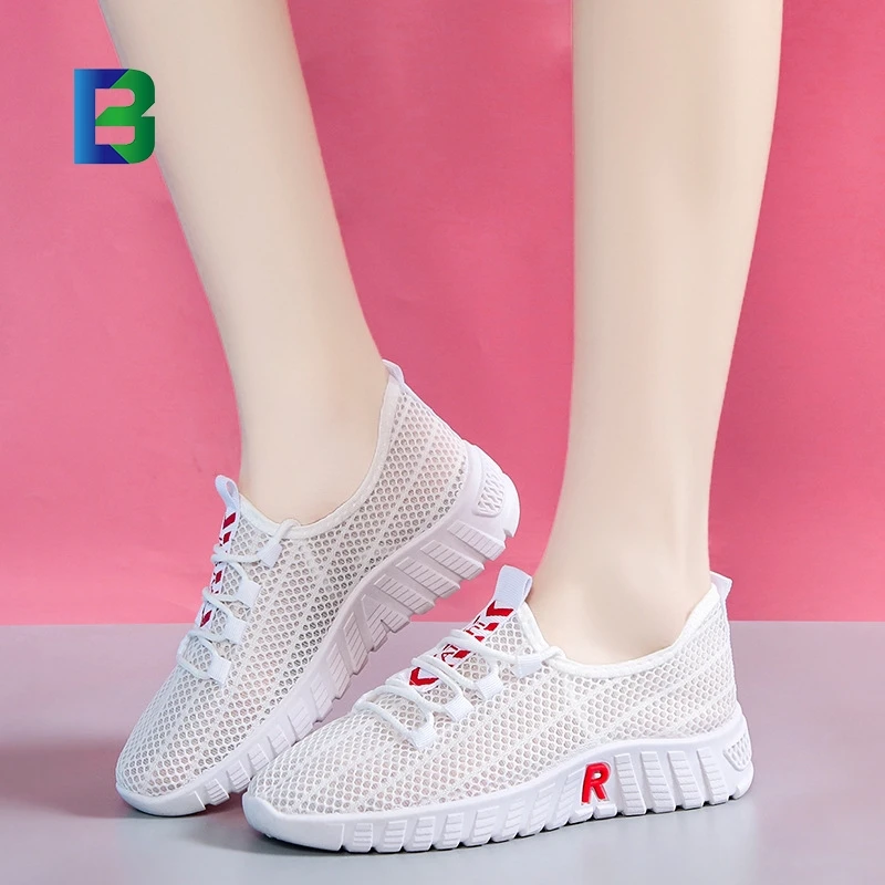 BC China Factory Seller casual shoes lady black mesh sneakers Rope Shoelaces flat shoes women 2021