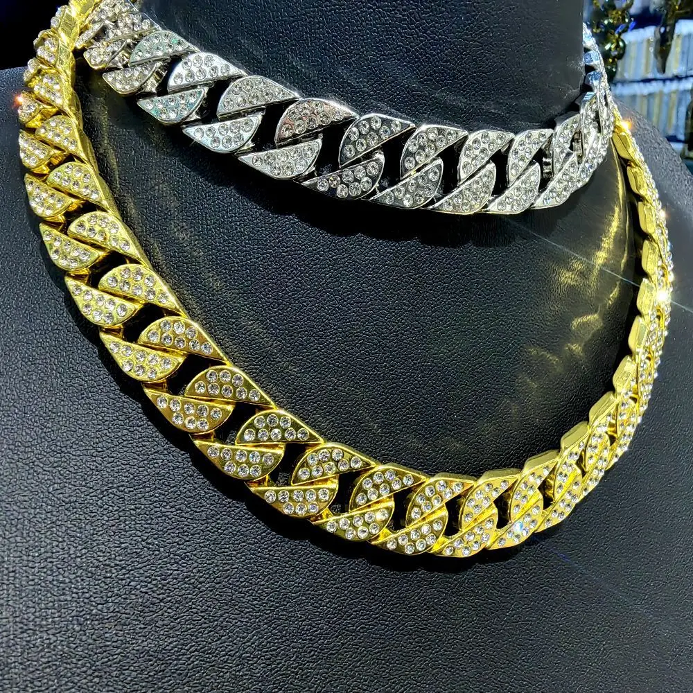 Hip Hop 15mm Cuban Link Chain Iced Out Bling Rhinestone corrente de cubana Fashion Jewelry Wholesale