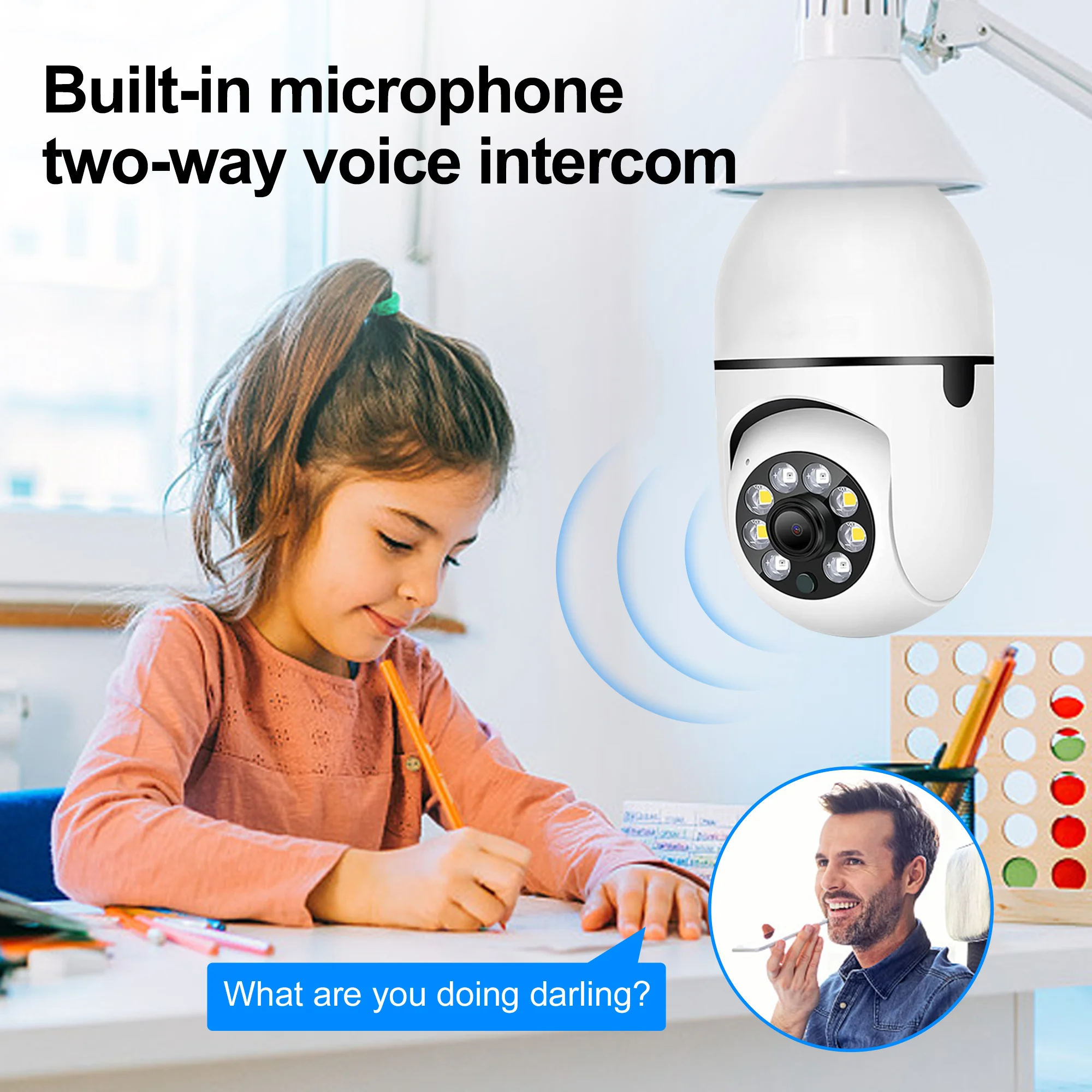 E27 Socket Lamp Holder Full Color 1080P 360 Panoramic CCTV 2MP Wifi IP Camera PTZ Light Bulb Camera