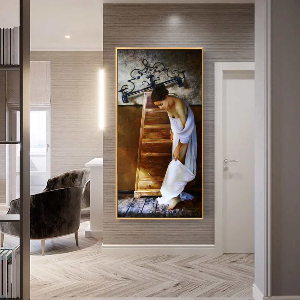Brand new decoration home modern art oil painting of nude chinese girl