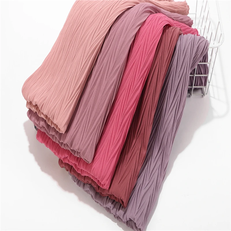 Women Malaysia Scarf Solid Plain Pleated Abaya Dubai Shawls Soft Long Muslim Crinkle Chiffon Hijab Scarf  Crinkle Chiffon Shawl