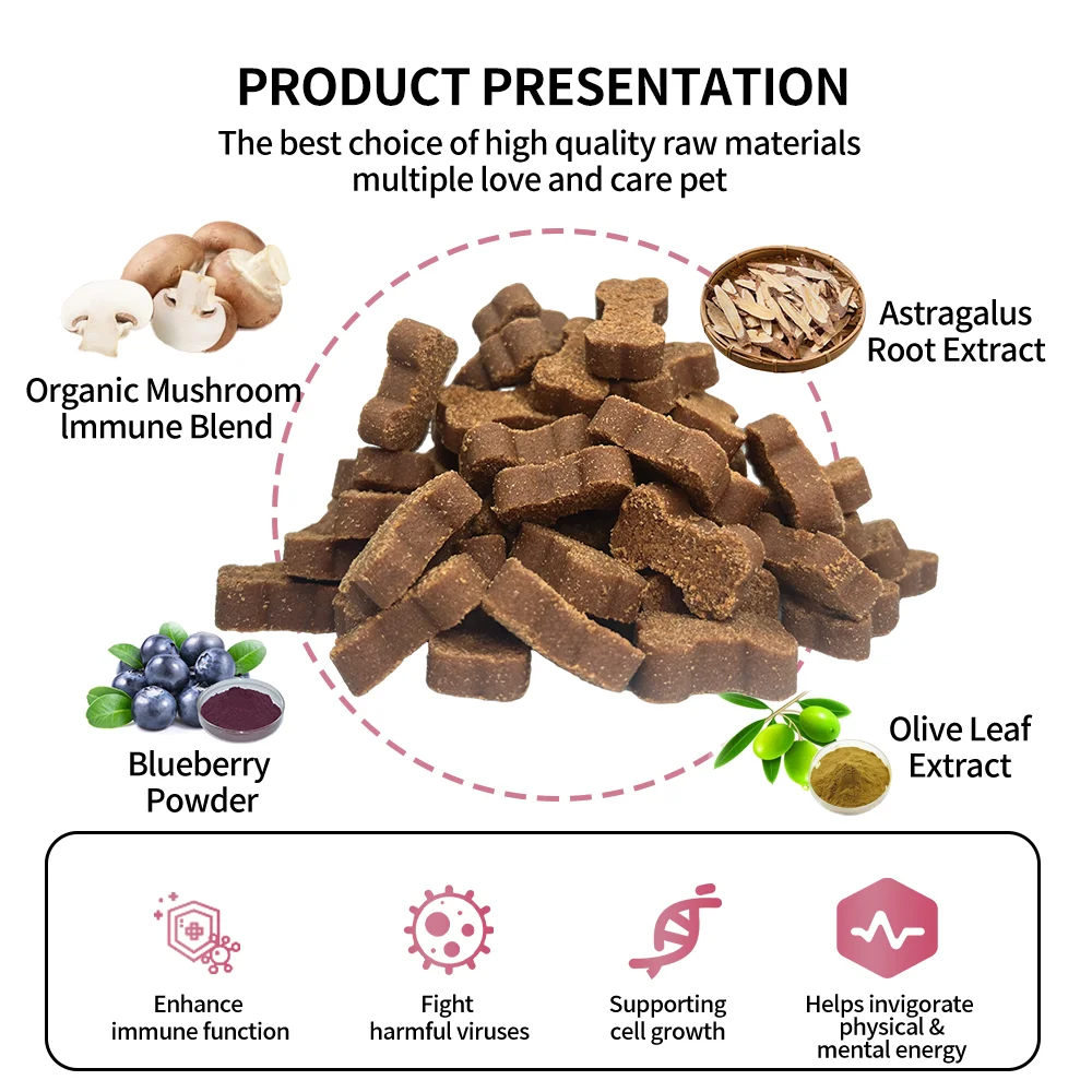 Hanyun Mushroom Supplement for Dogs & Cats Private Label Lions Mane Turkey Tail Mushrooms chews for Cognition and Immune Health
