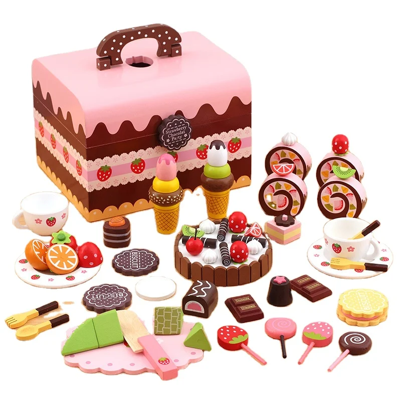2020 Hot Sale Wooden Simulation Toys Baby Girl Sweet Princess Pretend Cute Fruit Kitchen Set Toys Wood Birthday Cake