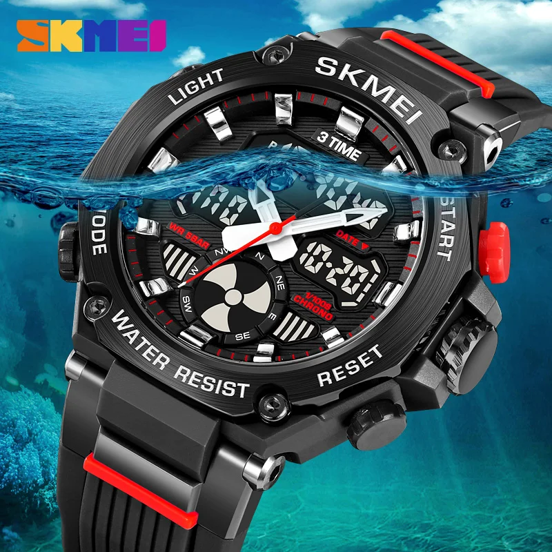Skmei 2223 Custom Face  Gents Quartz Watch Stylish Silicone Band Double Display Chronograph Character Business Wrist Watch