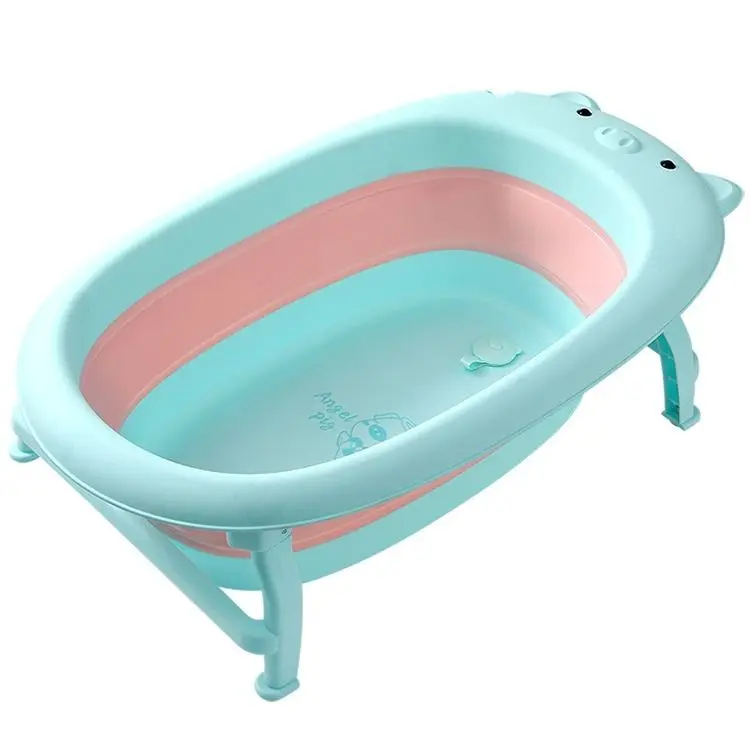 Factory direct large PP plastic cartoon cute piggy convenient household folding bathtub